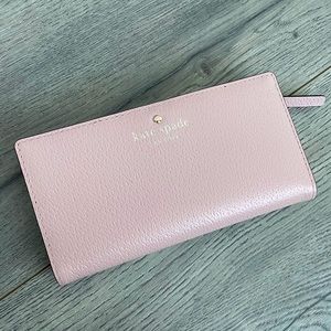 Kate Spade ♠️ Leather New York Pastel Pink Large Snap Zipper Wallet